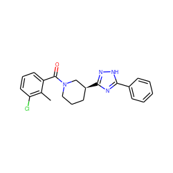 Cc1c(Cl)cccc1C(=O)N1CCC[C@H](c2n[nH]c(-c3ccccc3)n2)C1 ZINC000095587192