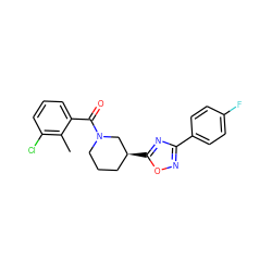 Cc1c(Cl)cccc1C(=O)N1CCC[C@H](c2nc(-c3ccc(F)cc3)no2)C1 ZINC000095587673