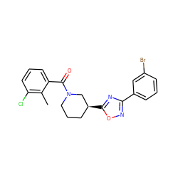 Cc1c(Cl)cccc1C(=O)N1CCC[C@H](c2nc(-c3cccc(Br)c3)no2)C1 ZINC000095589402