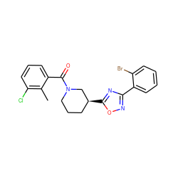 Cc1c(Cl)cccc1C(=O)N1CCC[C@H](c2nc(-c3ccccc3Br)no2)C1 ZINC000095588768