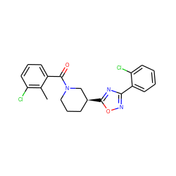 Cc1c(Cl)cccc1C(=O)N1CCC[C@H](c2nc(-c3ccccc3Cl)no2)C1 ZINC000095592971