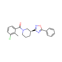 Cc1c(Cl)cccc1C(=O)N1CCC[C@H](c2noc(-c3ccccc3)n2)C1 ZINC000095592205