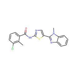 Cc1c(Cl)cccc1C(=O)Nc1ncc(-c2nc3ccccc3n2C)s1 ZINC000653808457