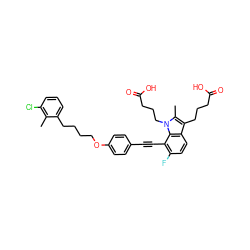 Cc1c(Cl)cccc1CCCCOc1ccc(C#Cc2c(F)ccc3c(CCCC(=O)O)c(C)n(CCCC(=O)O)c23)cc1 ZINC000473247906