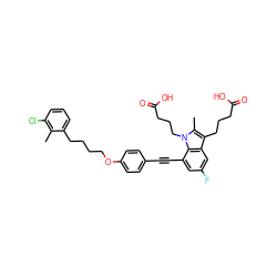 Cc1c(Cl)cccc1CCCCOc1ccc(C#Cc2cc(F)cc3c(CCCC(=O)O)c(C)n(CCCC(=O)O)c23)cc1 ZINC000473247085