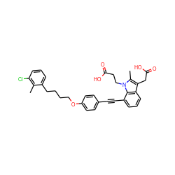 Cc1c(Cl)cccc1CCCCOc1ccc(C#Cc2cccc3c(CC(=O)O)c(C)n(CCC(=O)O)c23)cc1 ZINC000473249372