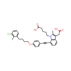 Cc1c(Cl)cccc1CCCCOc1ccc(C#Cc2cccc3c(CC(=O)O)c(C)n(CCCCC(=O)O)c23)cc1 ZINC000473247493