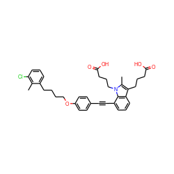 Cc1c(Cl)cccc1CCCCOc1ccc(C#Cc2cccc3c(CCCC(=O)O)c(C)n(CCCC(=O)O)c23)cc1 ZINC000114184483