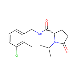 Cc1c(Cl)cccc1CNC(=O)[C@@H]1CCC(=O)N1C(C)C ZINC000095565189