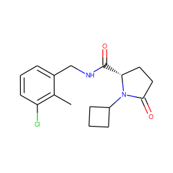 Cc1c(Cl)cccc1CNC(=O)[C@@H]1CCC(=O)N1C1CCC1 ZINC000095565568