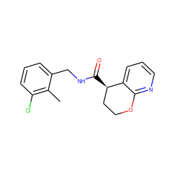 Cc1c(Cl)cccc1CNC(=O)[C@@H]1CCOc2ncccc21 ZINC000205617066