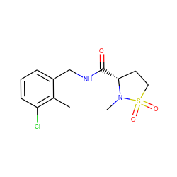 Cc1c(Cl)cccc1CNC(=O)[C@@H]1CCS(=O)(=O)N1C ZINC000095565103