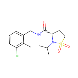 Cc1c(Cl)cccc1CNC(=O)[C@@H]1CCS(=O)(=O)N1C(C)C ZINC000043205870