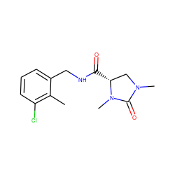 Cc1c(Cl)cccc1CNC(=O)[C@@H]1CN(C)C(=O)N1C ZINC000095565174