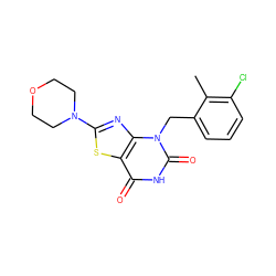 Cc1c(Cl)cccc1Cn1c(=O)[nH]c(=O)c2sc(N3CCOCC3)nc21 ZINC000084741848