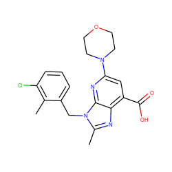 Cc1c(Cl)cccc1Cn1c(C)nc2c(C(=O)O)cc(N3CCOCC3)nc21 ZINC000096284524