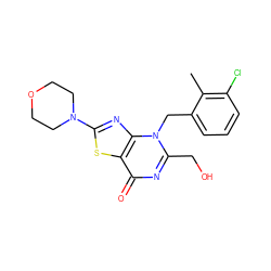 Cc1c(Cl)cccc1Cn1c(CO)nc(=O)c2sc(N3CCOCC3)nc21 ZINC000084742453