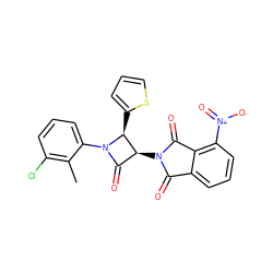 Cc1c(Cl)cccc1N1C(=O)[C@H](N2C(=O)c3cccc([N+](=O)[O-])c3C2=O)[C@@H]1c1cccs1 ZINC000002462735