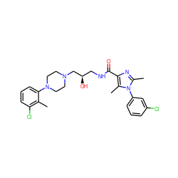 Cc1c(Cl)cccc1N1CCN(C[C@H](O)CNC(=O)c2nc(C)n(-c3cccc(Cl)c3)c2C)CC1 ZINC000072105893