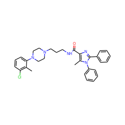 Cc1c(Cl)cccc1N1CCN(CCCNC(=O)c2nc(-c3ccccc3)n(-c3ccccc3)c2C)CC1 ZINC000072106408