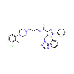 Cc1c(Cl)cccc1N1CCN(CCCNC(=O)c2nc(-c3ccccc3)n(-c3ccccc3)c2Cn2cncn2)CC1 ZINC000072105036