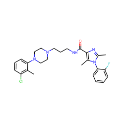 Cc1c(Cl)cccc1N1CCN(CCCNC(=O)c2nc(C)n(-c3ccccc3F)c2C)CC1 ZINC000072105078