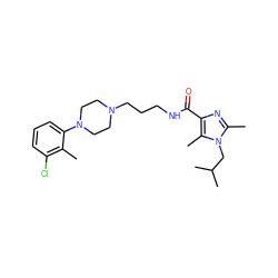 Cc1c(Cl)cccc1N1CCN(CCCNC(=O)c2nc(C)n(CC(C)C)c2C)CC1 ZINC000072105038