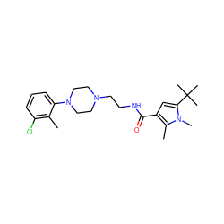 Cc1c(Cl)cccc1N1CCN(CCNC(=O)c2cc(C(C)(C)C)n(C)c2C)CC1 ZINC000058569556