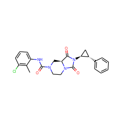 Cc1c(Cl)cccc1NC(=O)N1CCN2C(=O)N([C@H]3C[C@@H]3c3ccccc3)C(=O)[C@@H]2C1 ZINC000072177229