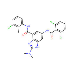 Cc1c(Cl)cccc1NC(=O)c1cc(NC(=O)c2c(Cl)cccc2Cl)cc2[nH]c(N(C)C)nc12 ZINC000218718052