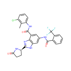 Cc1c(Cl)cccc1NC(=O)c1cc(NC(=O)c2ccccc2C(F)(F)F)cc2[nH]c([C@H]3CCC(=O)N3)nc12 ZINC000213827696