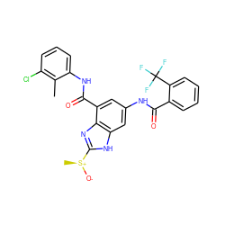 Cc1c(Cl)cccc1NC(=O)c1cc(NC(=O)c2ccccc2C(F)(F)F)cc2[nH]c([S@+](C)[O-])nc12 ZINC000205656404