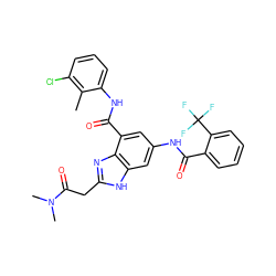 Cc1c(Cl)cccc1NC(=O)c1cc(NC(=O)c2ccccc2C(F)(F)F)cc2[nH]c(CC(=O)N(C)C)nc12 ZINC000205424455