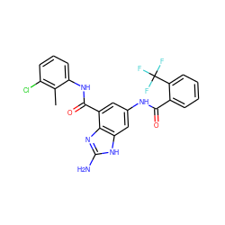 Cc1c(Cl)cccc1NC(=O)c1cc(NC(=O)c2ccccc2C(F)(F)F)cc2[nH]c(N)nc12 ZINC000218696438