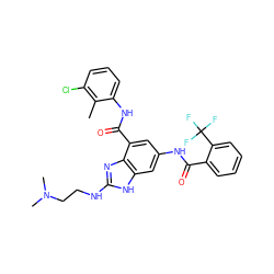 Cc1c(Cl)cccc1NC(=O)c1cc(NC(=O)c2ccccc2C(F)(F)F)cc2[nH]c(NCCN(C)C)nc12 ZINC000218680865