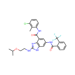 Cc1c(Cl)cccc1NC(=O)c1cc(NC(=O)c2ccccc2C(F)(F)F)cc2[nH]c(NCCOC(C)C)nc12 ZINC000205655430