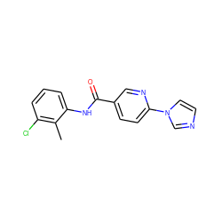 Cc1c(Cl)cccc1NC(=O)c1ccc(-n2ccnc2)nc1 ZINC000001385351