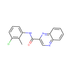 Cc1c(Cl)cccc1NC(=O)c1cnc2ccccc2n1 ZINC000007211182