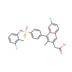 Cc1c(Cl)cccc1NS(=O)(=O)c1ccc(-c2c(C)c(CC(=O)O)cc3ccc(Cl)cc23)cc1 ZINC000205725386