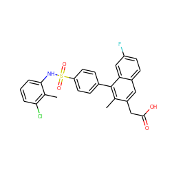 Cc1c(Cl)cccc1NS(=O)(=O)c1ccc(-c2c(C)c(CC(=O)O)cc3ccc(F)cc23)cc1 ZINC000205728078