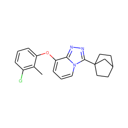 Cc1c(Cl)cccc1Oc1cccn2c(C34CCC(CC3)C4)nnc12 ZINC000072108058