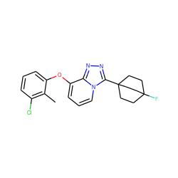 Cc1c(Cl)cccc1Oc1cccn2c(C34CCC(F)(CC3)CC4)nnc12 ZINC000072108999