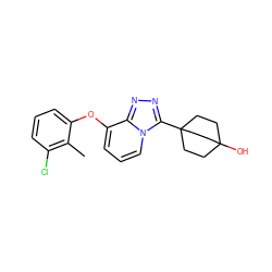 Cc1c(Cl)cccc1Oc1cccn2c(C34CCC(O)(CC3)CC4)nnc12 ZINC000034808900