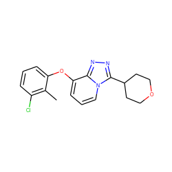 Cc1c(Cl)cccc1Oc1cccn2c(C3CCOCC3)nnc12 ZINC000072107587