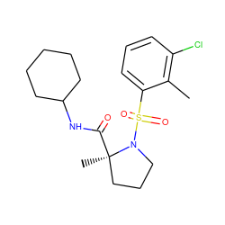 Cc1c(Cl)cccc1S(=O)(=O)N1CCC[C@@]1(C)C(=O)NC1CCCCC1 ZINC000095571948