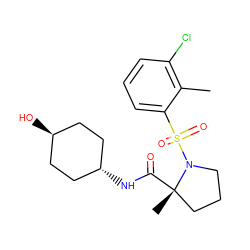 Cc1c(Cl)cccc1S(=O)(=O)N1CCC[C@]1(C)C(=O)N[C@H]1CC[C@H](O)CC1 ZINC000254135230