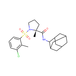 Cc1c(Cl)cccc1S(=O)(=O)N1CCC[C@]1(C)C(=O)NC1C2CC3CC(C2)CC1C3 ZINC000095576092