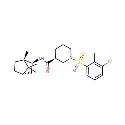 Cc1c(Cl)cccc1S(=O)(=O)N1CCC[C@H](C(=O)N[C@H]2C[C@@H]3CC[C@@]2(C)C3(C)C)C1 ZINC000169353900