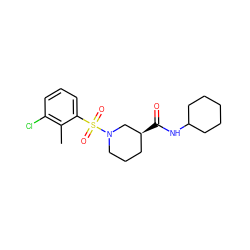 Cc1c(Cl)cccc1S(=O)(=O)N1CCC[C@H](C(=O)NC2CCCCC2)C1 ZINC000034629491