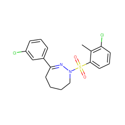 Cc1c(Cl)cccc1S(=O)(=O)N1CCCCC(c2cccc(Cl)c2)=N1 ZINC000040566802